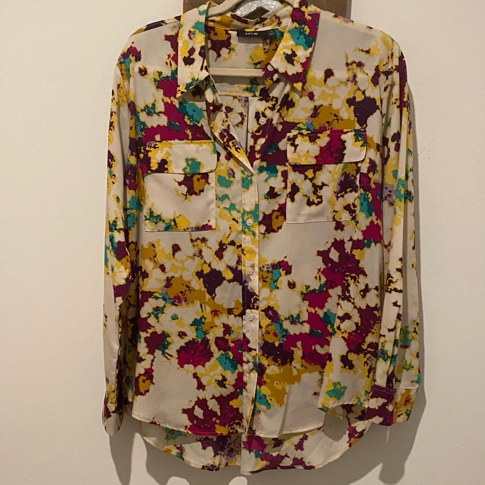 Apt 9 Abstract Floral Print Button-Front Blouse - Multicolor - Size XLarge